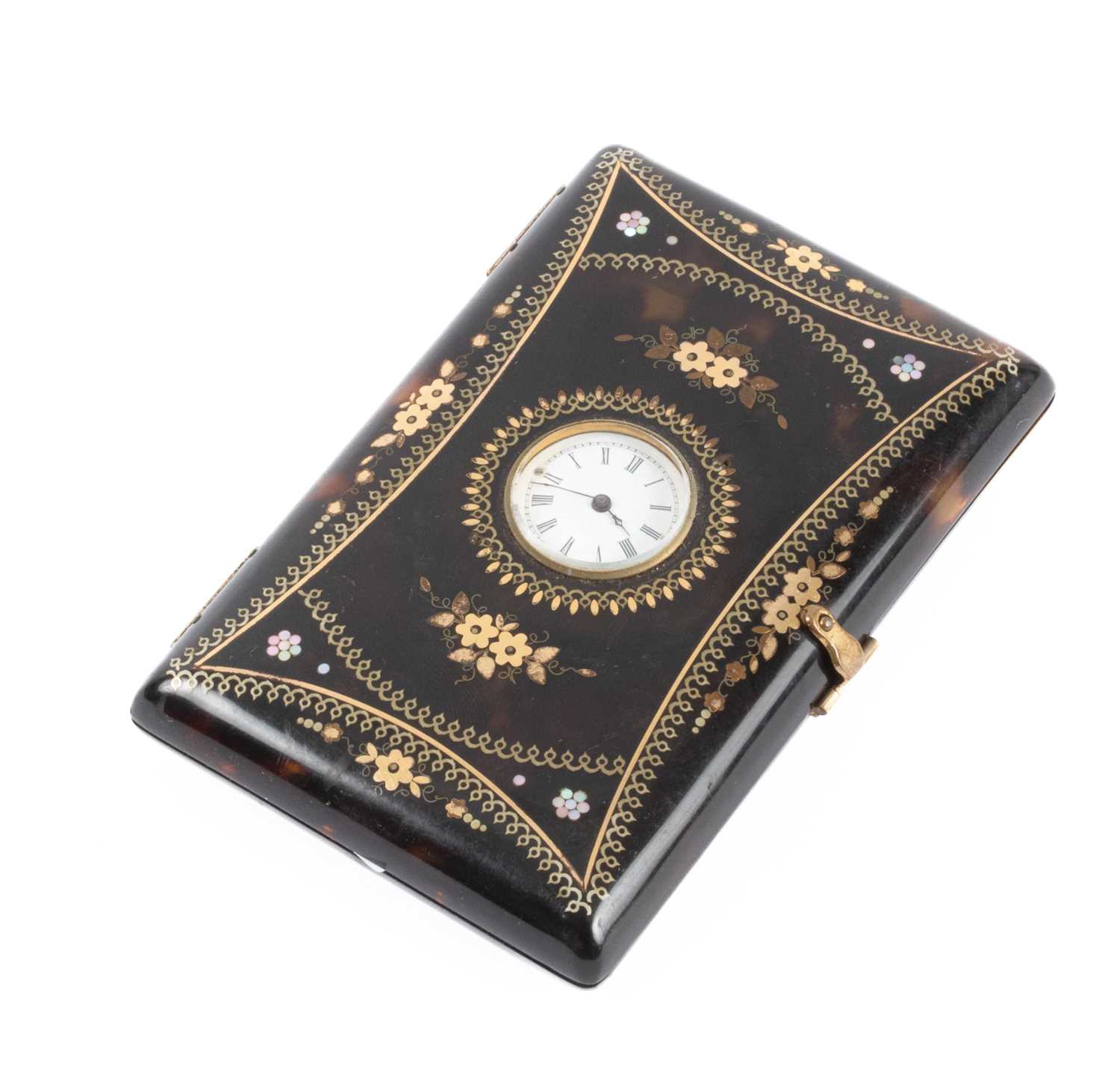 A tortoiseshell cigarette case with integral watch - Image 2 of 4