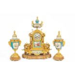 A French ormolu mounted Sèvres style porcelain garniture de Cheminee