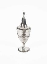 A Dutch urn-shaped silver caster