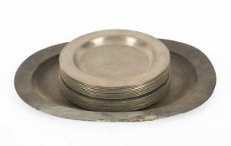 A set of ten pewter plates