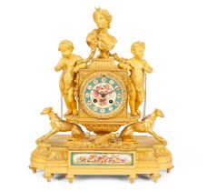 A French ormolu and Sèvres style porcelain mantel clock