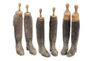 Three pairs of leather hunting boots