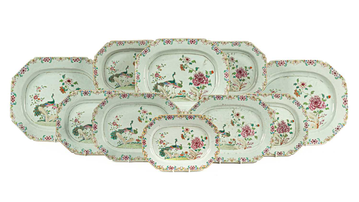 A set of ten Chinese export octagonal famille rose serving plates