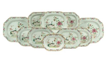 A set of ten Chinese export octagonal famille rose serving plates