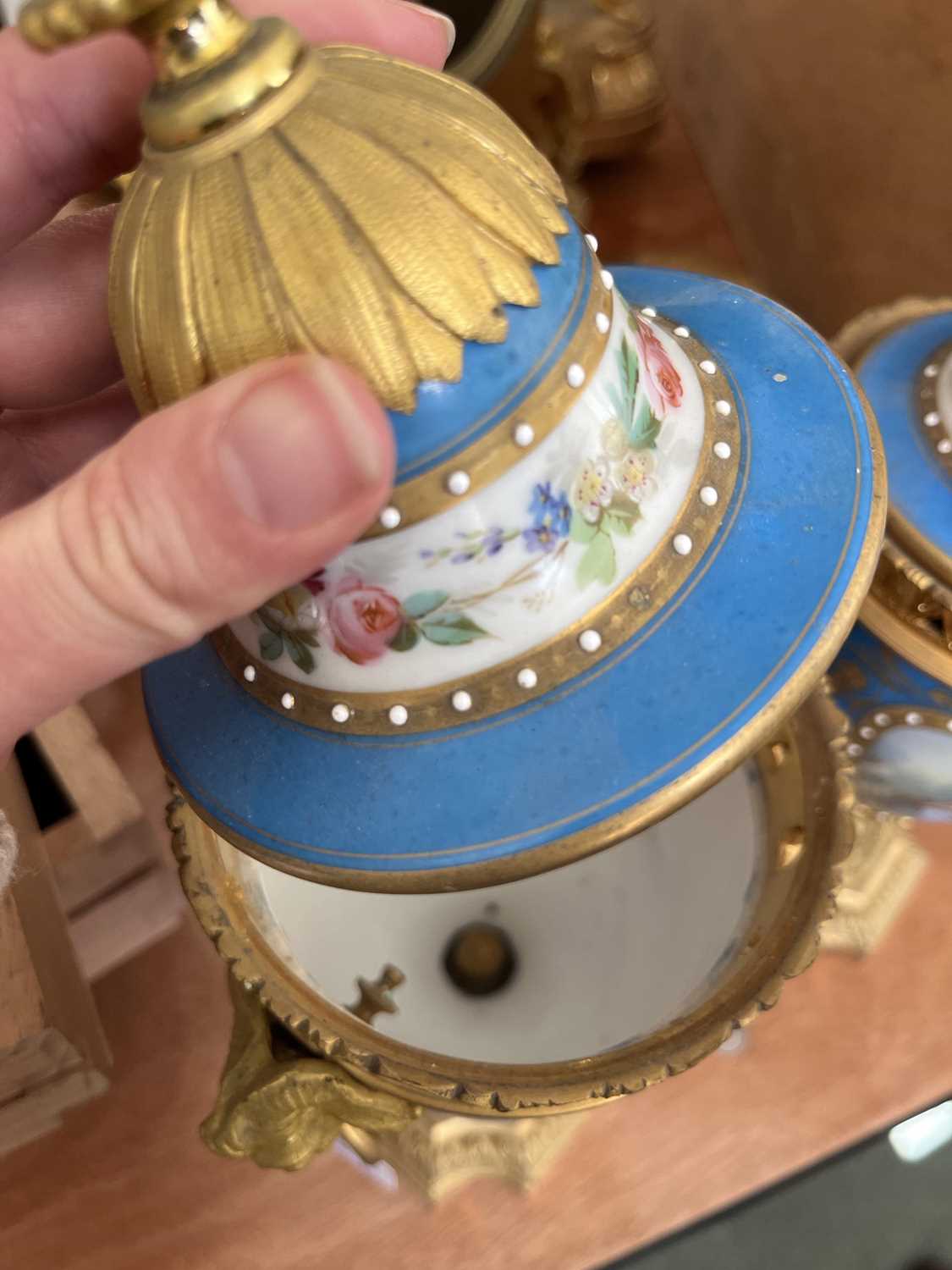 A French ormolu mounted Sèvres style porcelain garniture de Cheminee - Image 11 of 11