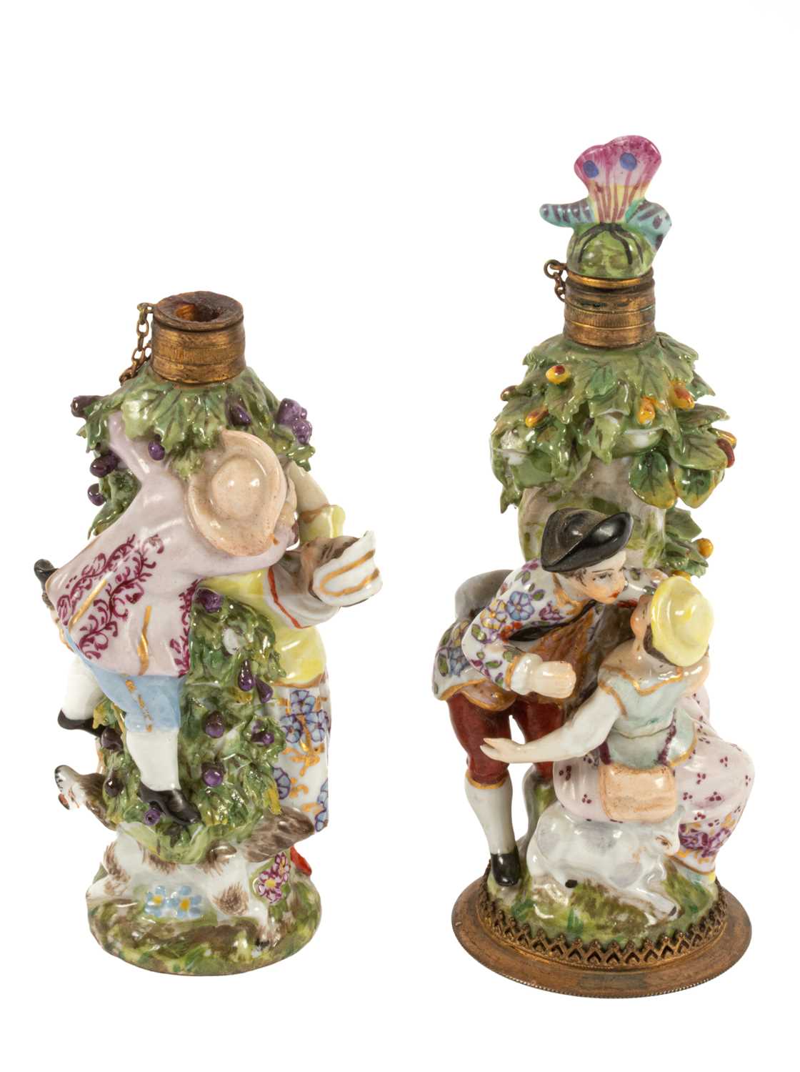 Two Chelsea style porcelain scent bottles