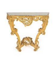 A mid Victorian gilt gesso serpentine console table