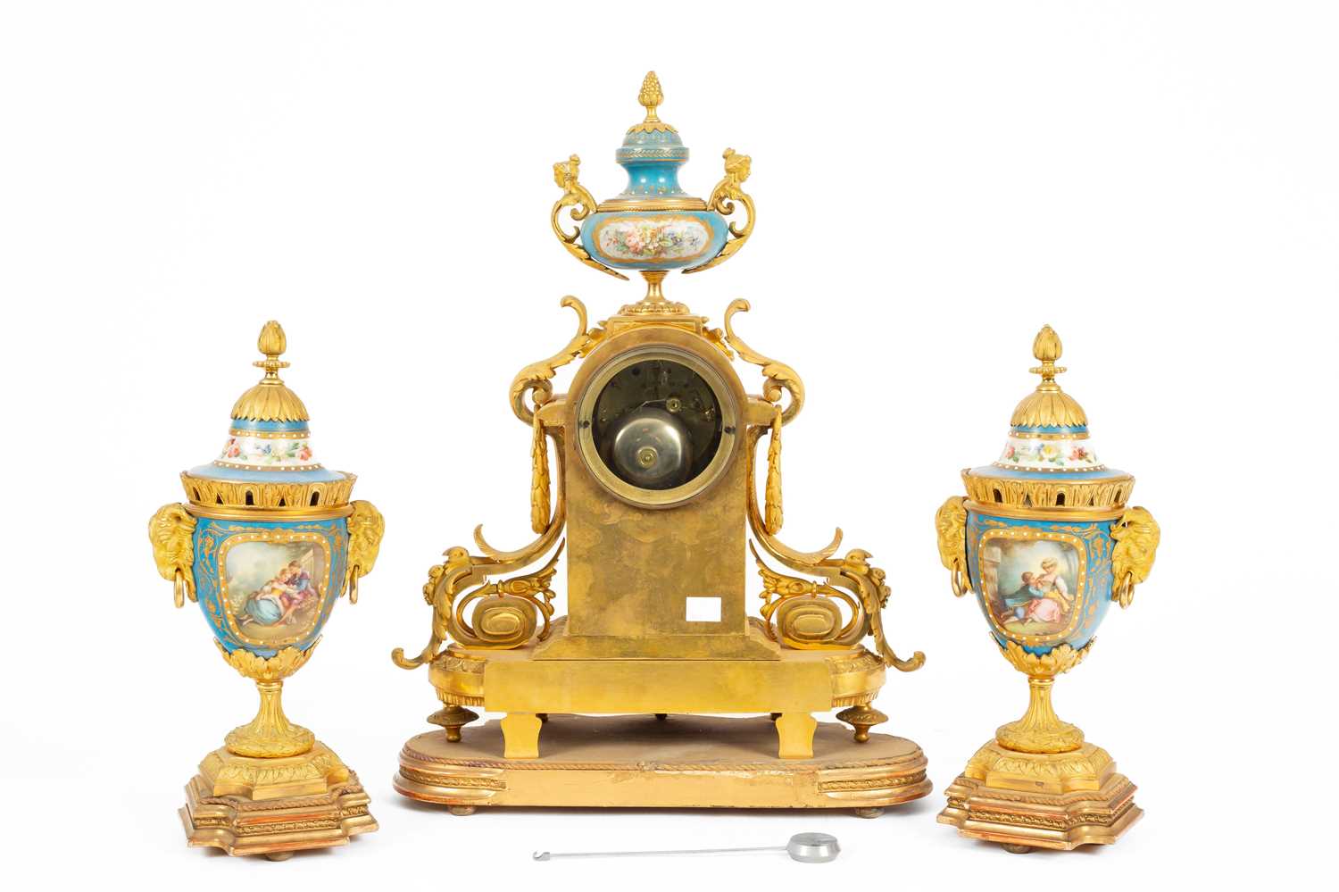 A French ormolu mounted Sèvres style porcelain garniture de Cheminee - Image 2 of 11