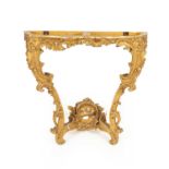 A George II giltwood serpentine console table