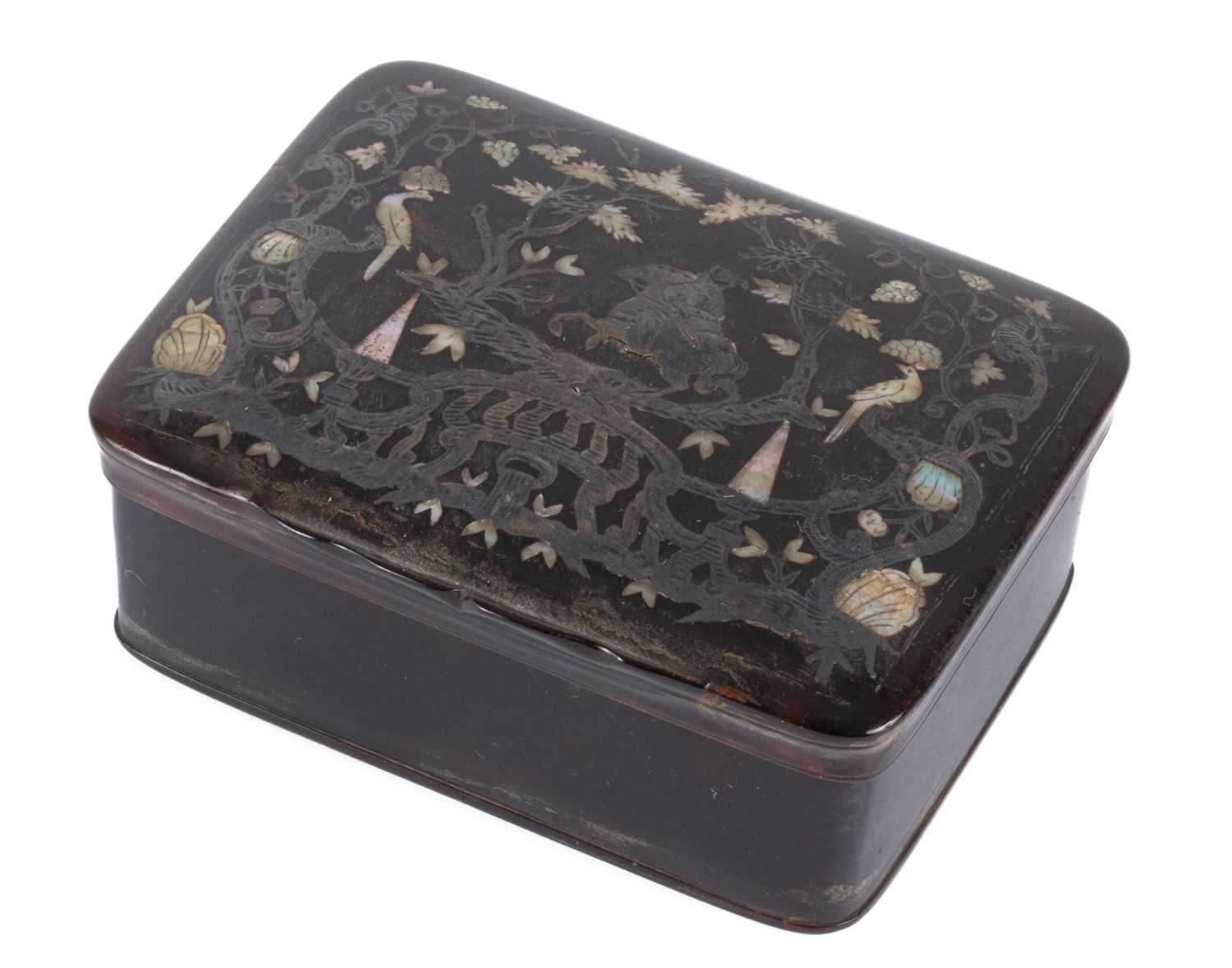 A George III silver and mother-of-pearl inlaid tortoiseshell snuff box