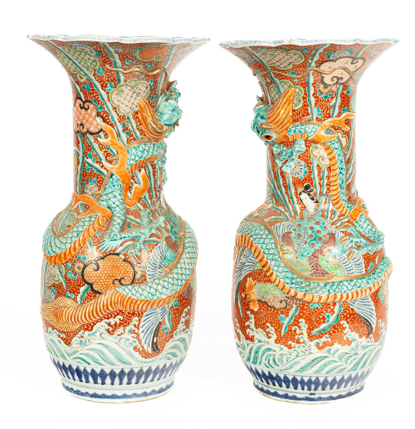 A pair of large Japanese Kutani vases - Image 3 of 10