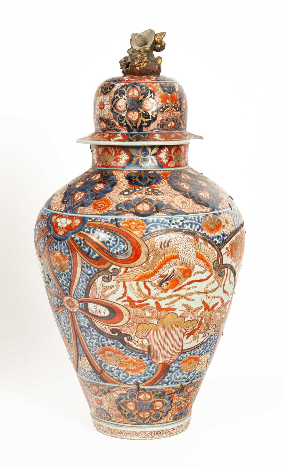 Two Japanese Imari large baluster vases with domed covers - Image 8 of 25