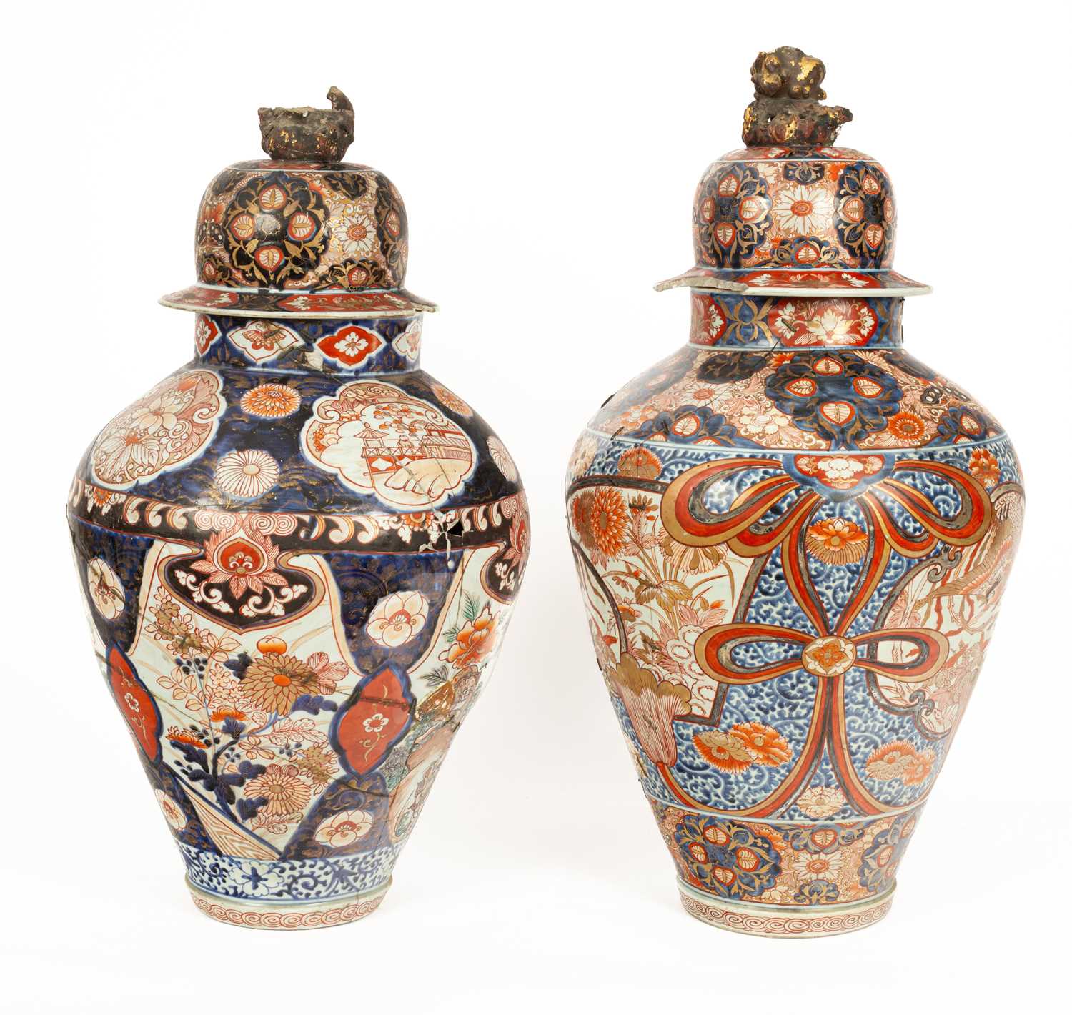 Two Japanese Imari large baluster vases with domed covers - Image 4 of 25