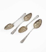 Four George III silver berry spoons