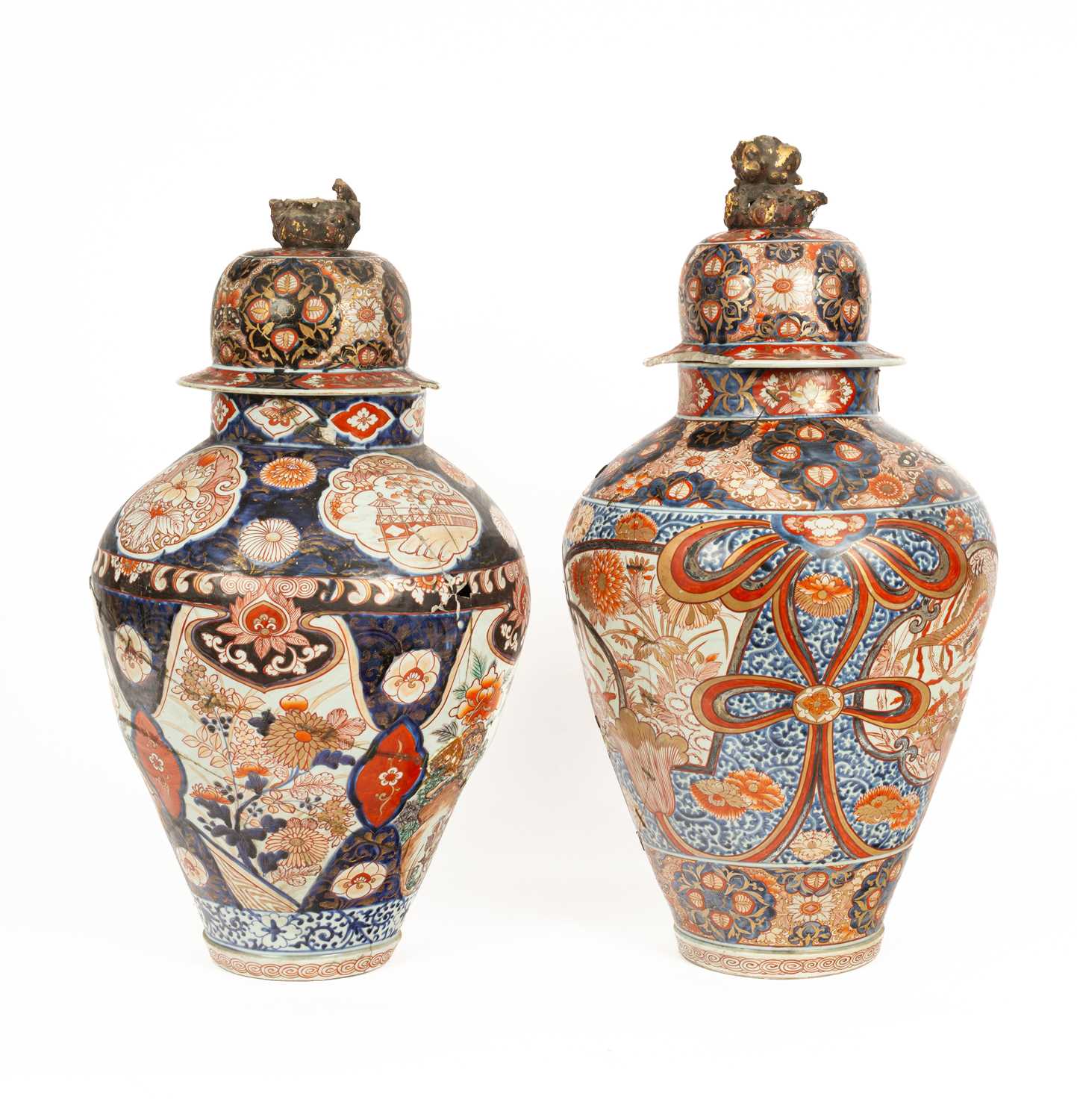 Two Japanese Imari large baluster vases with domed covers - Image 5 of 25