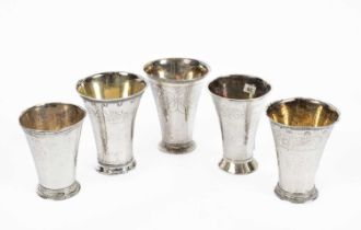 Five Swedish flared circular beakers