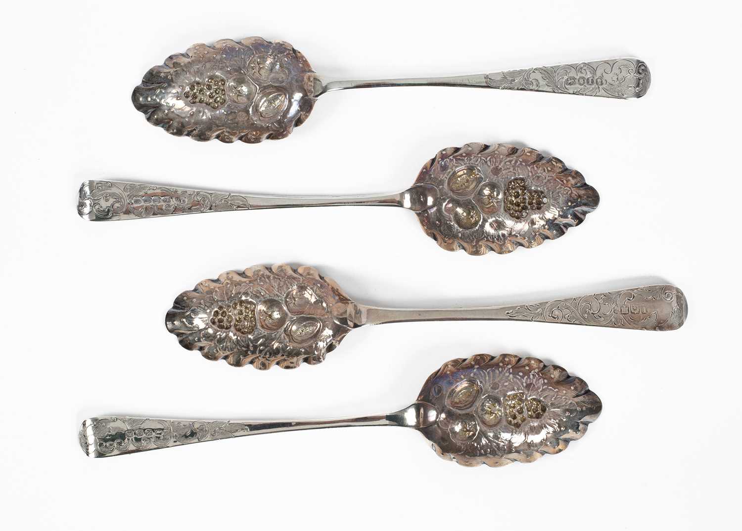 Four George III silver berry spoons - Image 3 of 4