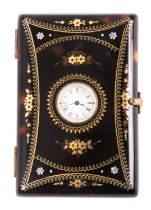A tortoiseshell cigarette case with integral watch
