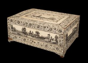 An Anglo-Indian engraved ivory dressing box