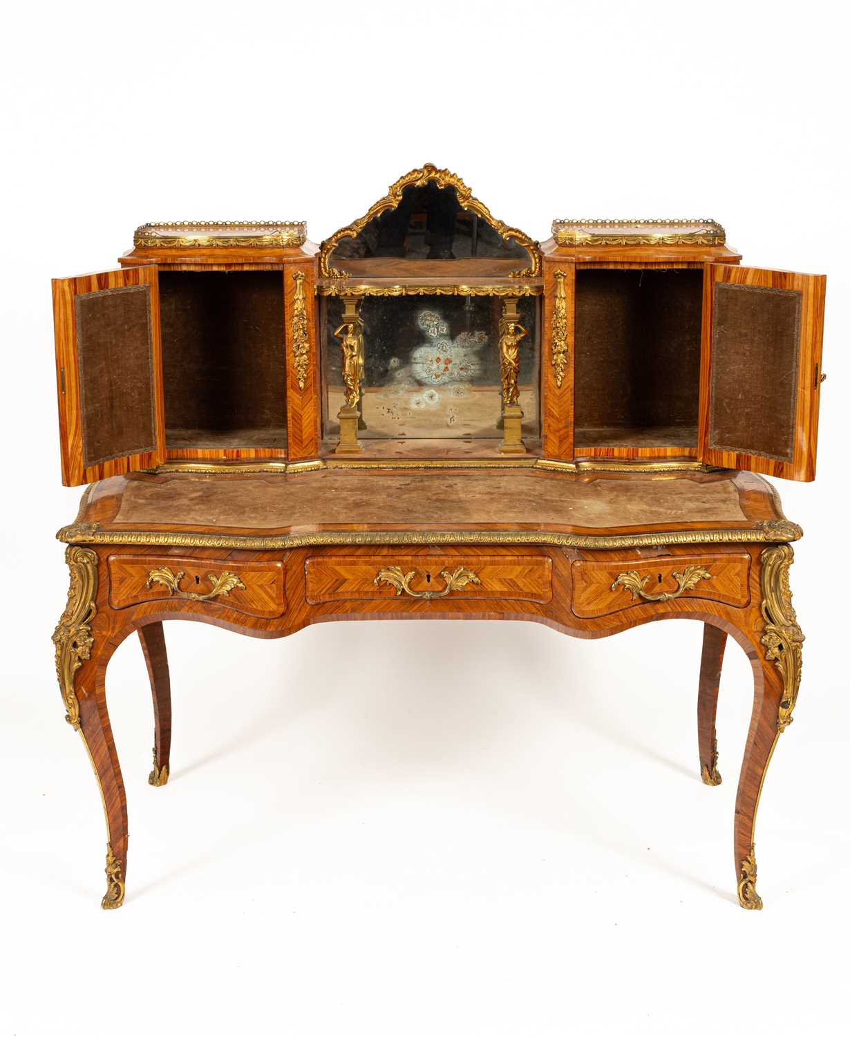 A Victorian ormolu mounted tulipwood and kingwood desk in the Louis XV style - Image 3 of 38