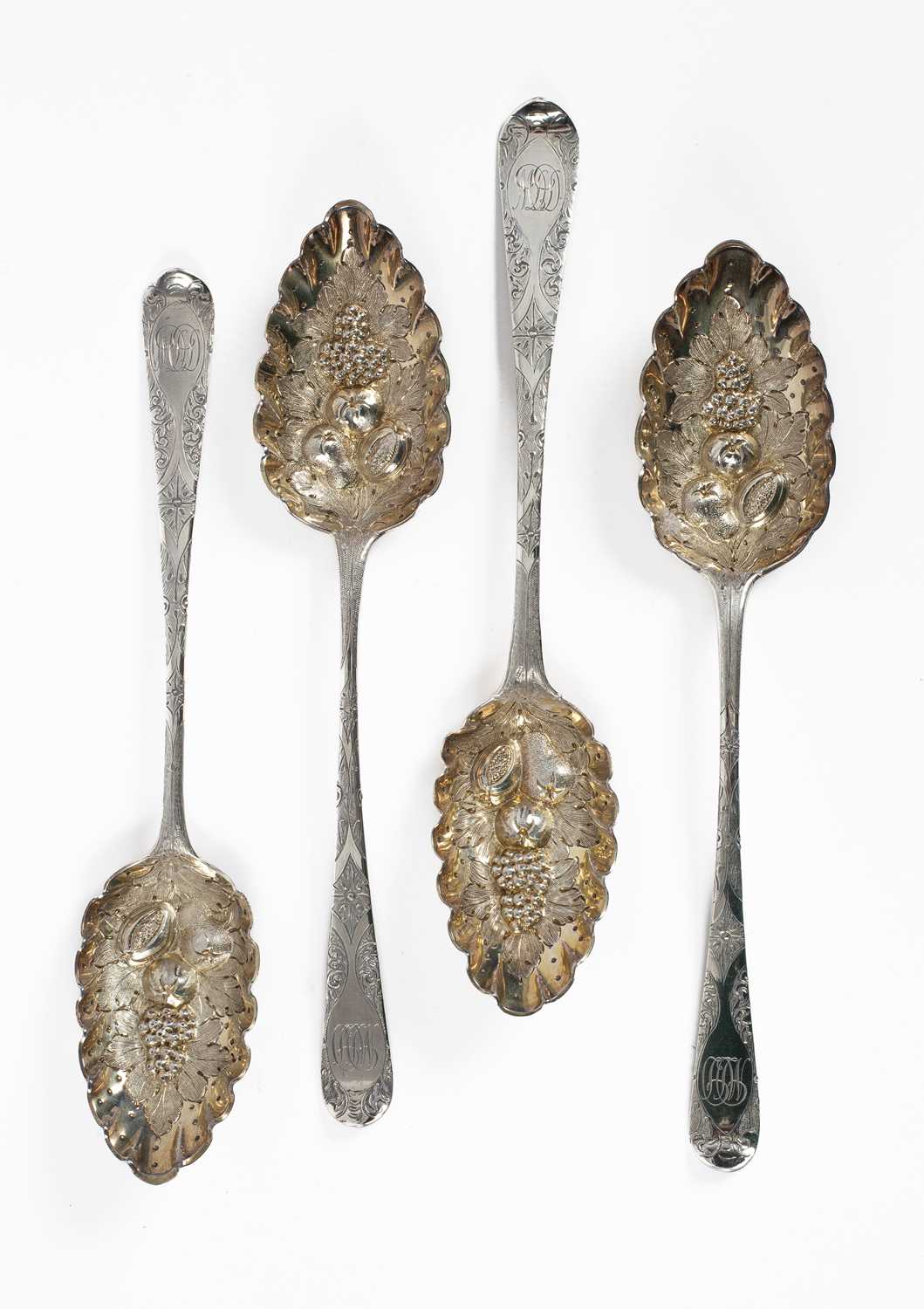 Four George III silver berry spoons - Image 2 of 4