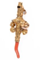 A George III gold and coral rattle