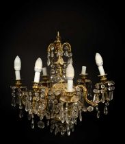 A Dutch brass six-light chandelier