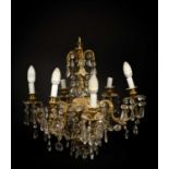 A Dutch brass six-light chandelier