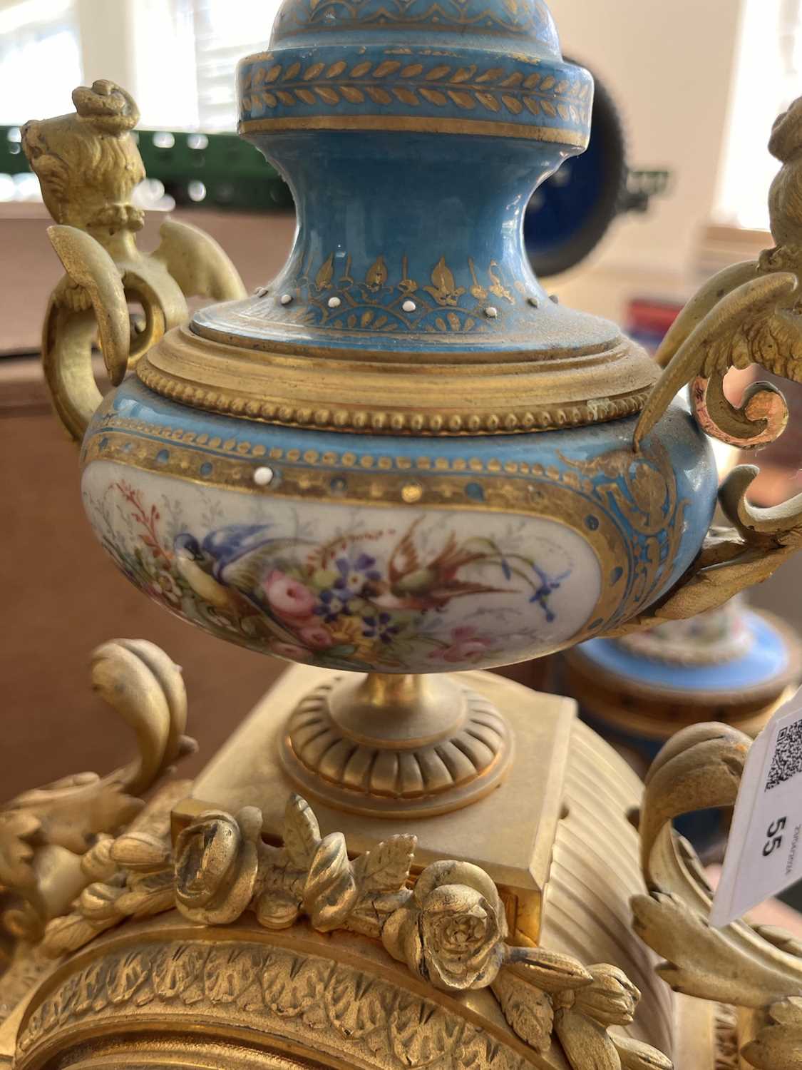 A French ormolu mounted Sèvres style porcelain garniture de Cheminee - Image 5 of 11