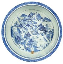 A Chinese blue and white large circular basin