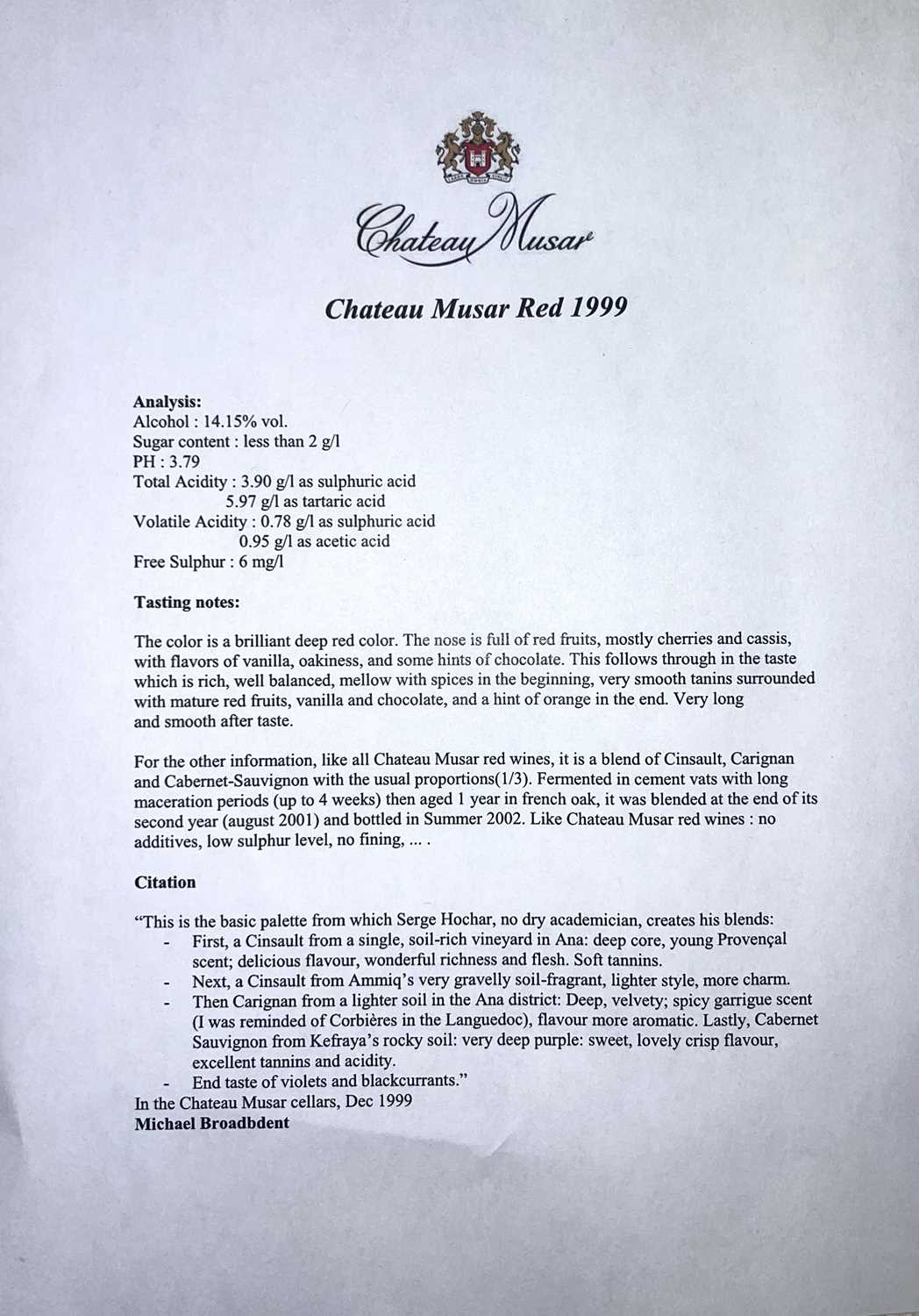 Chateau Musar 1999 - Image 2 of 2