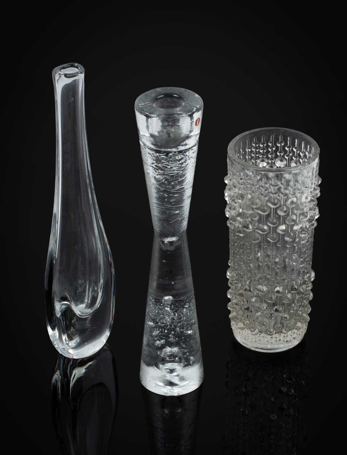 A Littala Swedish glass candlestick