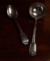 A George III fiddle thread and shell pattern silver soup ladle