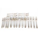 A set of six silver dessert spoons and forks