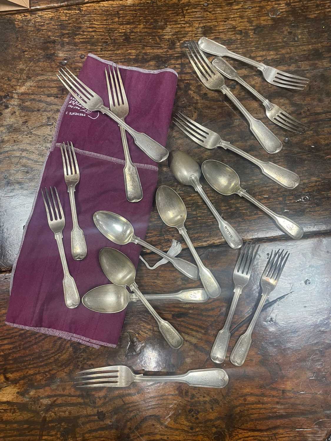 A William IV and later silver fiddle and thread pattern part table service