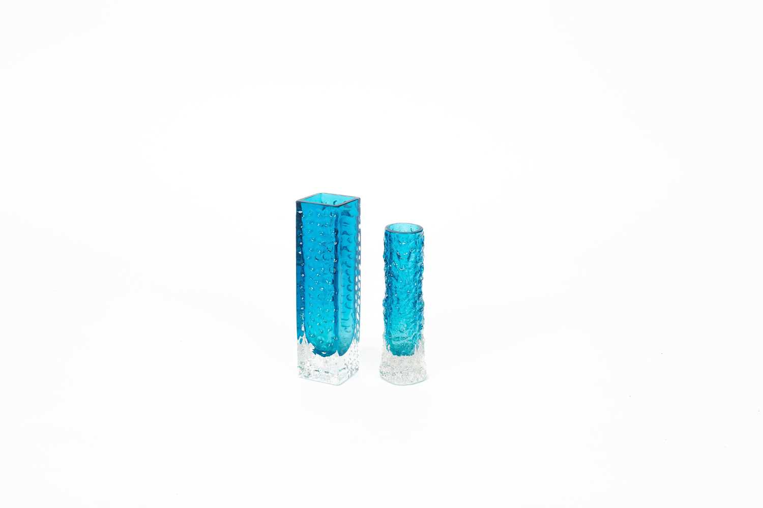 Two kingfisher blue Whitefriars vases