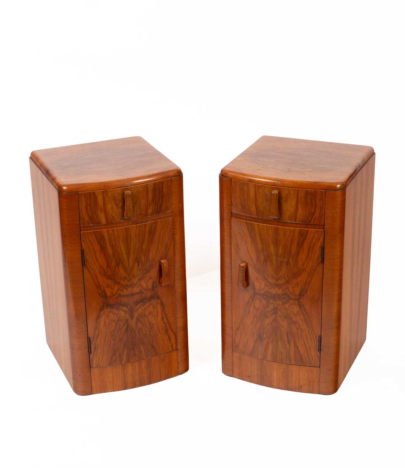 A pair of vintage early 20th Century Art Deco walnut bedside chests