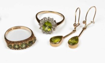 A 9ct gold and peridot five-stone ring