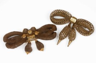 Two Victorian woven hair brooches