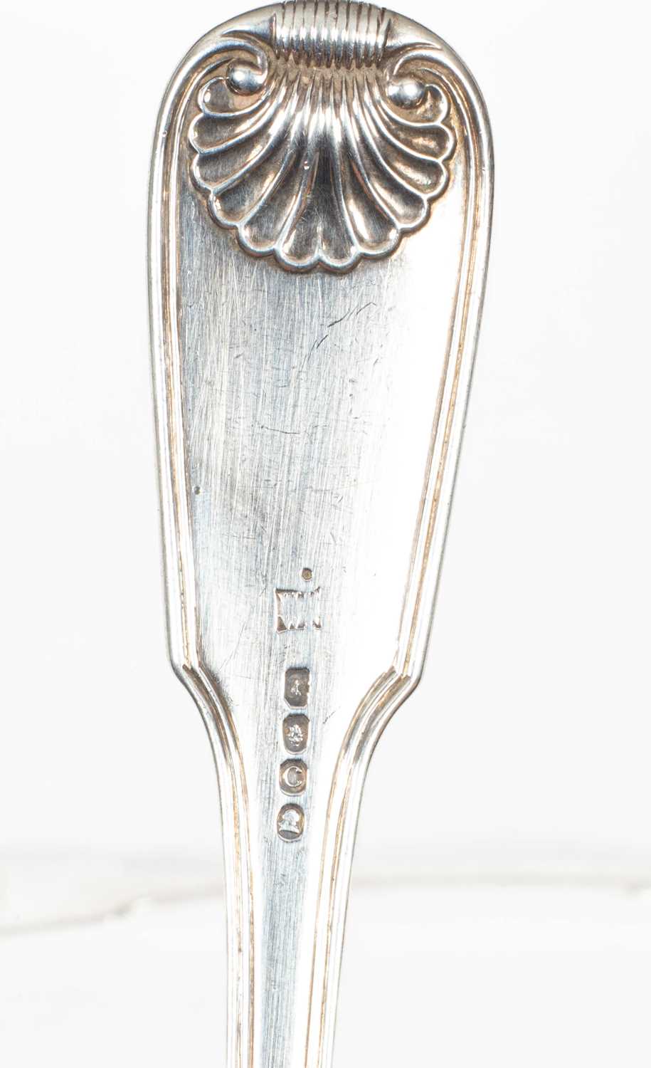 A set of eleven Victorian fiddle pattern silver dessert spoons - Image 5 of 5