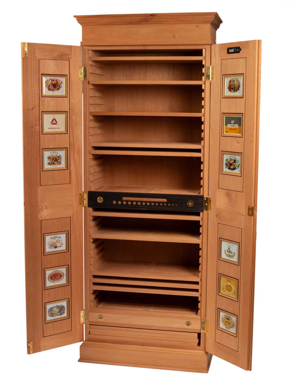 A tall cedar and chevron inlaid humidor cabinet - Image 2 of 11