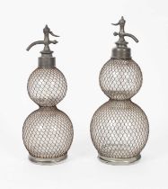 Two wire bound glass soda syphons