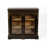 A Victorian ebonised and contrepartie brass inlaid and brass mounted display cabinet