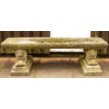 A rectangular stone bench