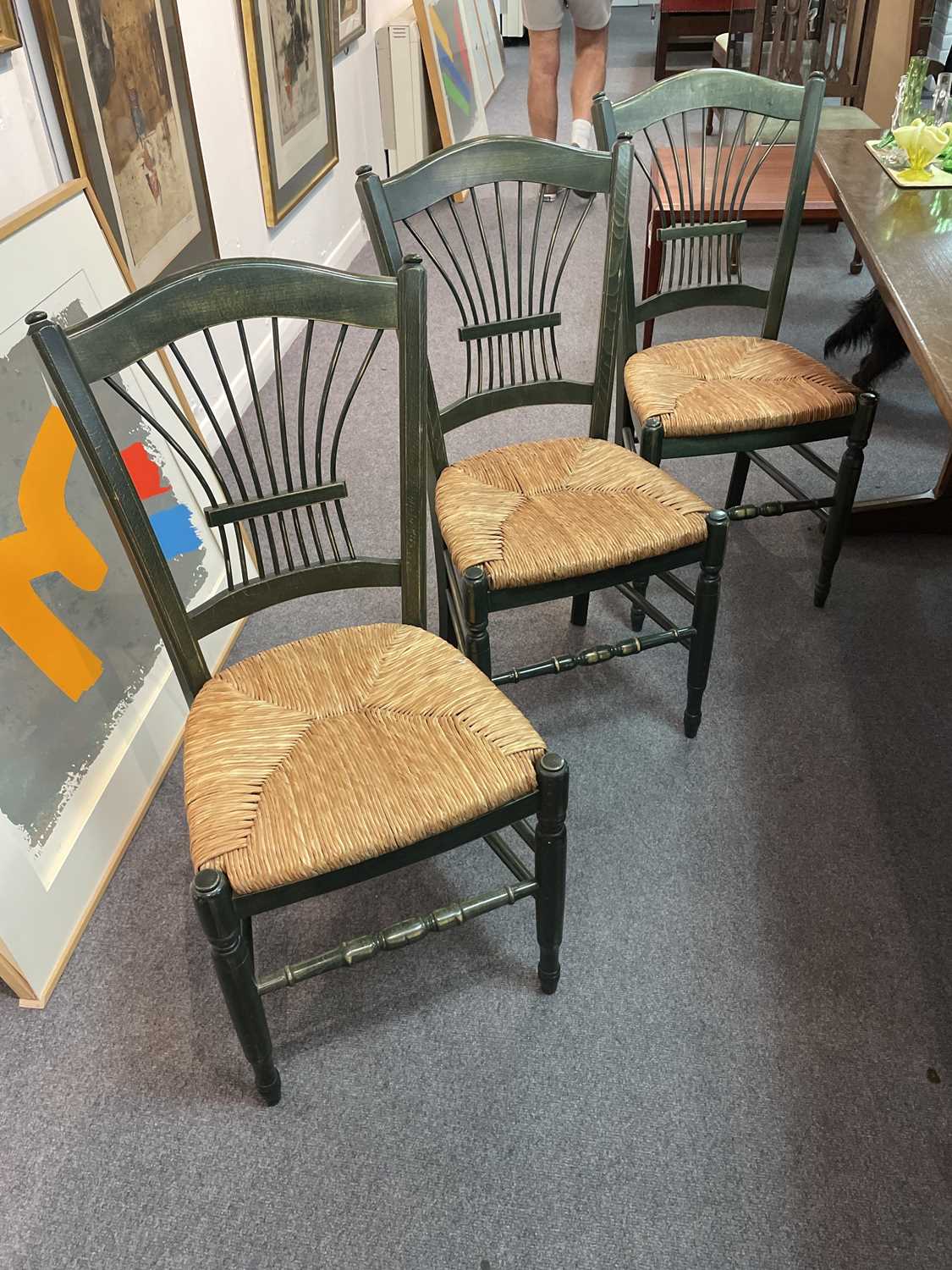 A set of three green stained kitchen chairs - Image 2 of 5