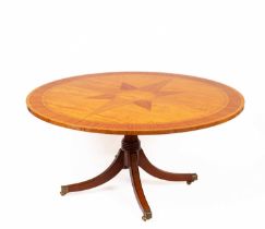 A satinwood and zebrano inlaid circular tilt top dining table