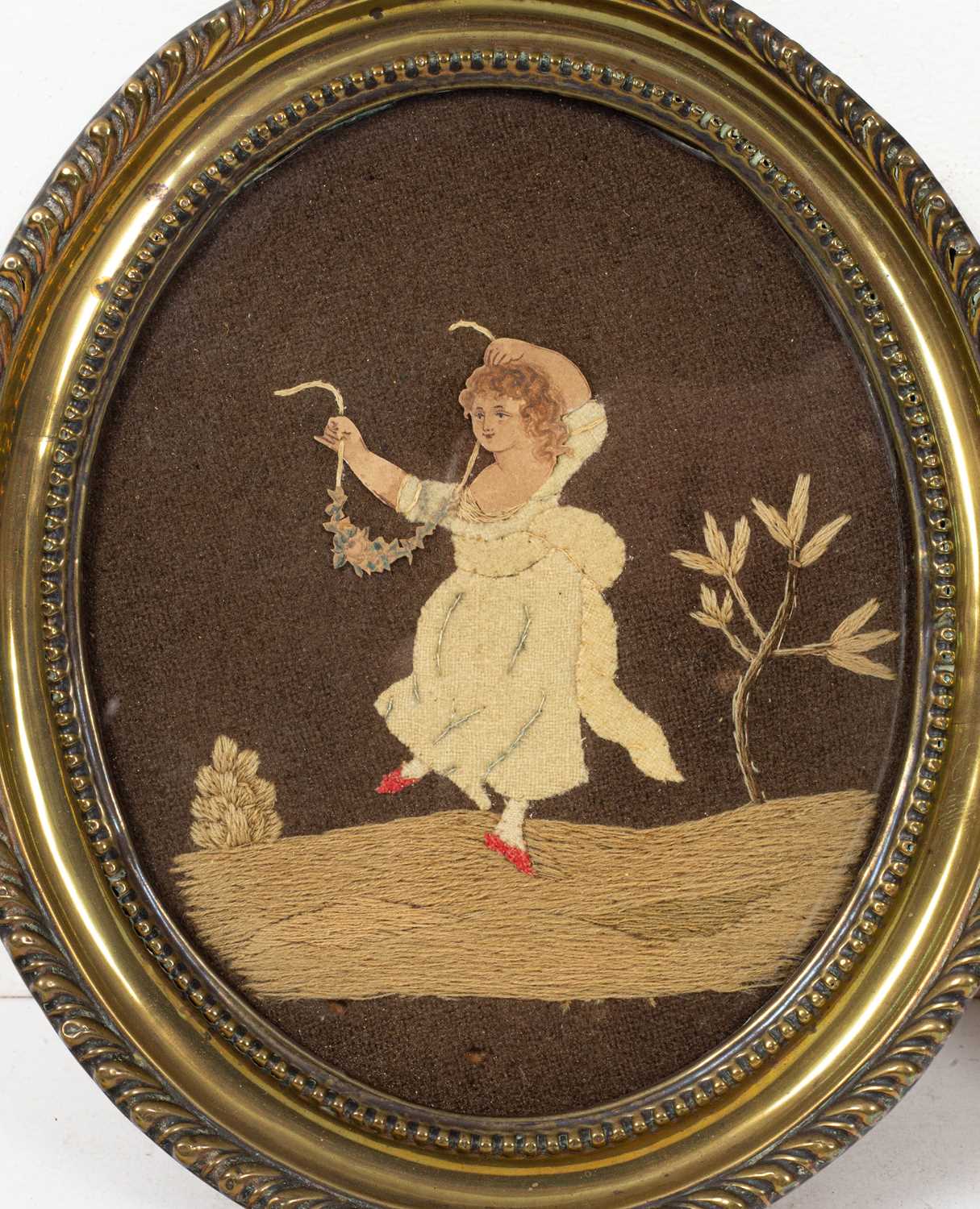 A pair of 19th Century needlework and watercolour pictures - Image 2 of 4