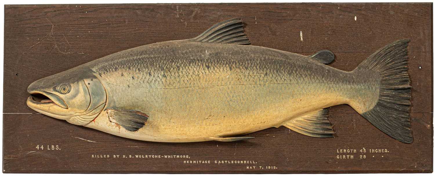 An early 20th Century carved half-block salmon
