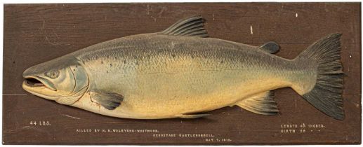 An early 20th Century carved half-block salmon