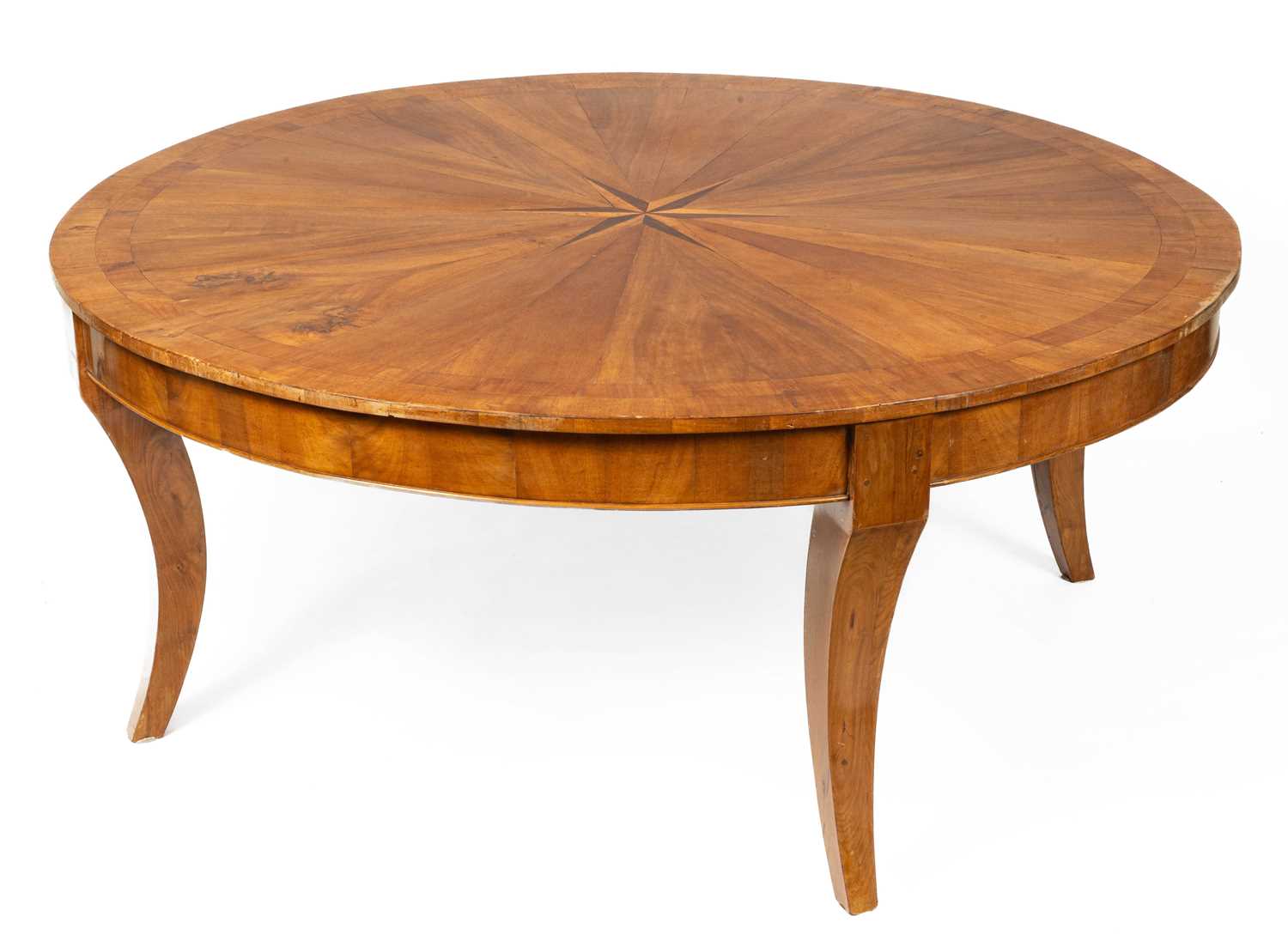 A large 19th Century Continental fruitwood crossbanded and star inlaid dining table or centre table